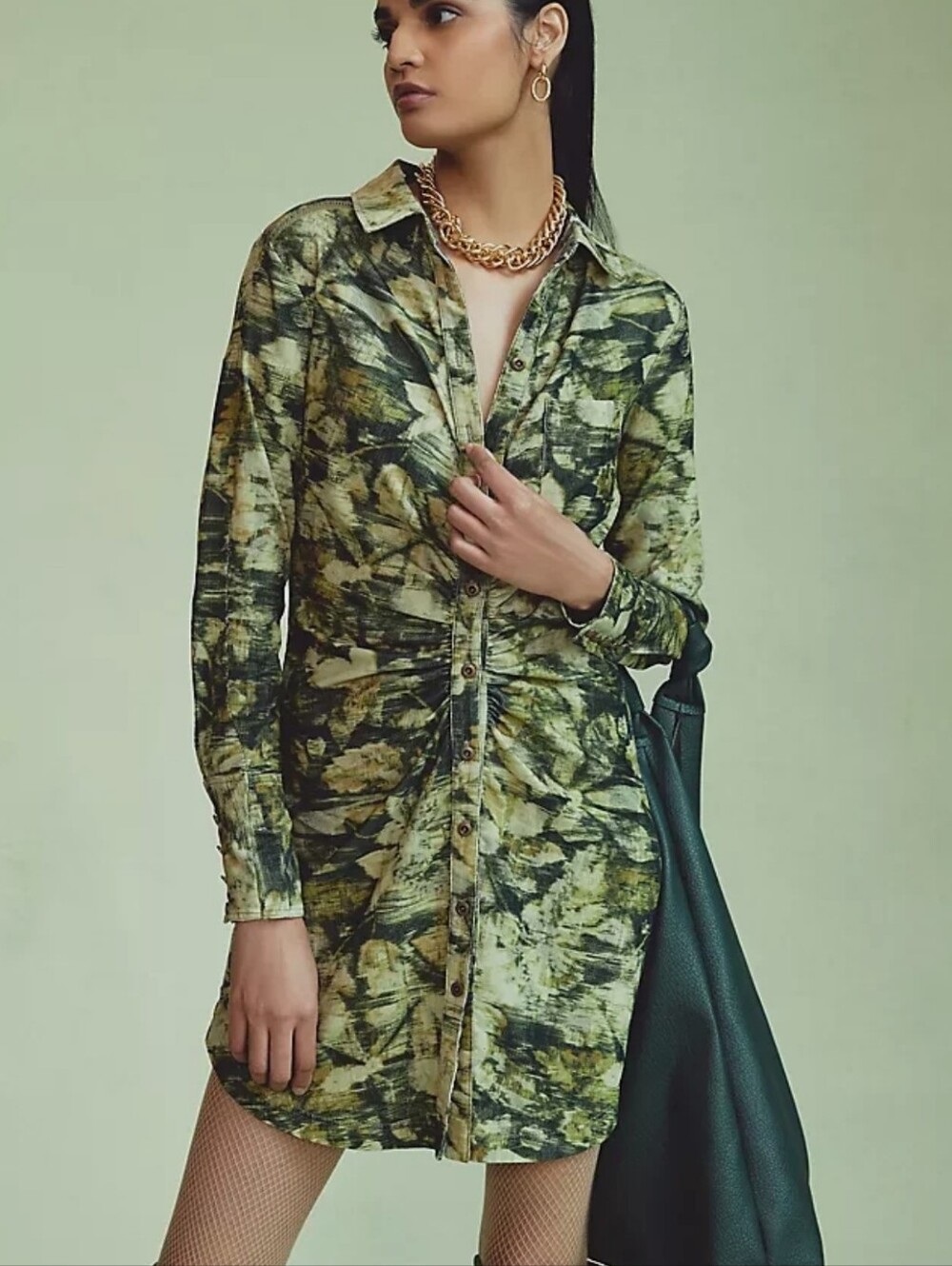 Pilcro Green Corduroy Button-Front Shirt Dress
